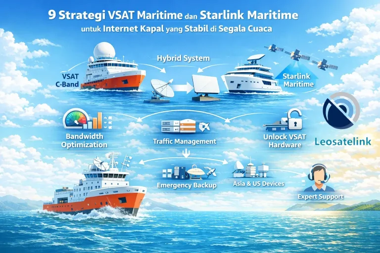 Instalasi Jaringan VSAT Gyro dan Starlink dalam Industri Marine untuk koneksi internet laut