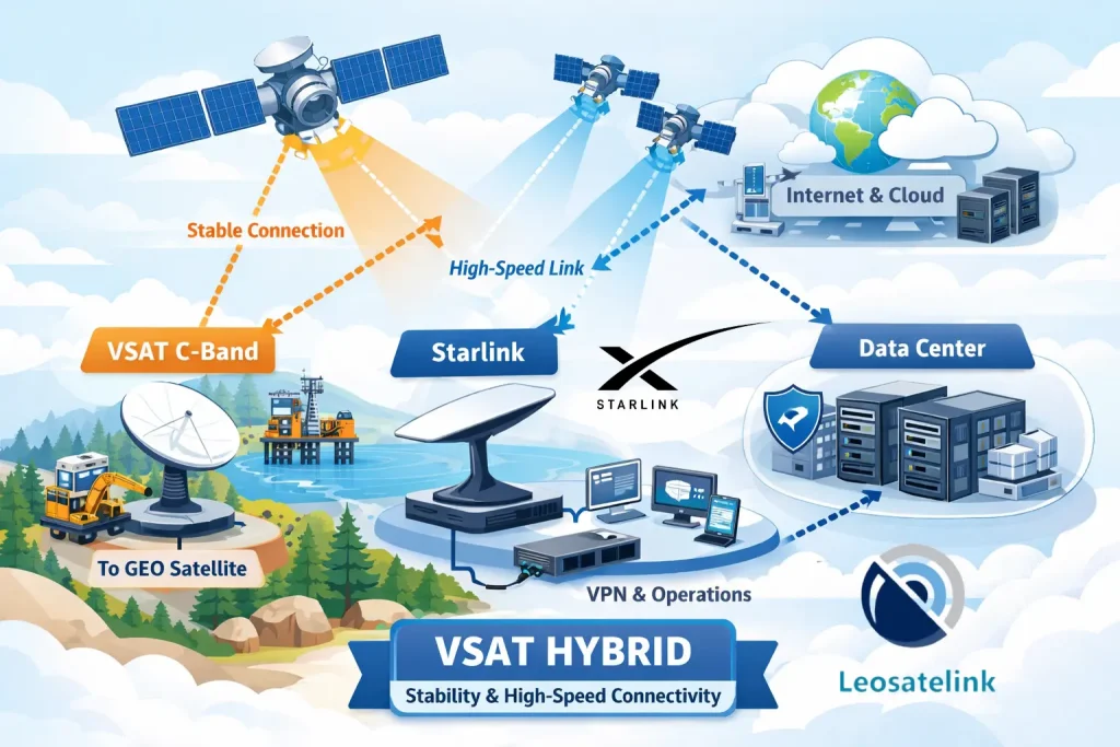 layanan VSAT Hybrid Starlink dan VSAT C-Band dari Leosatelink